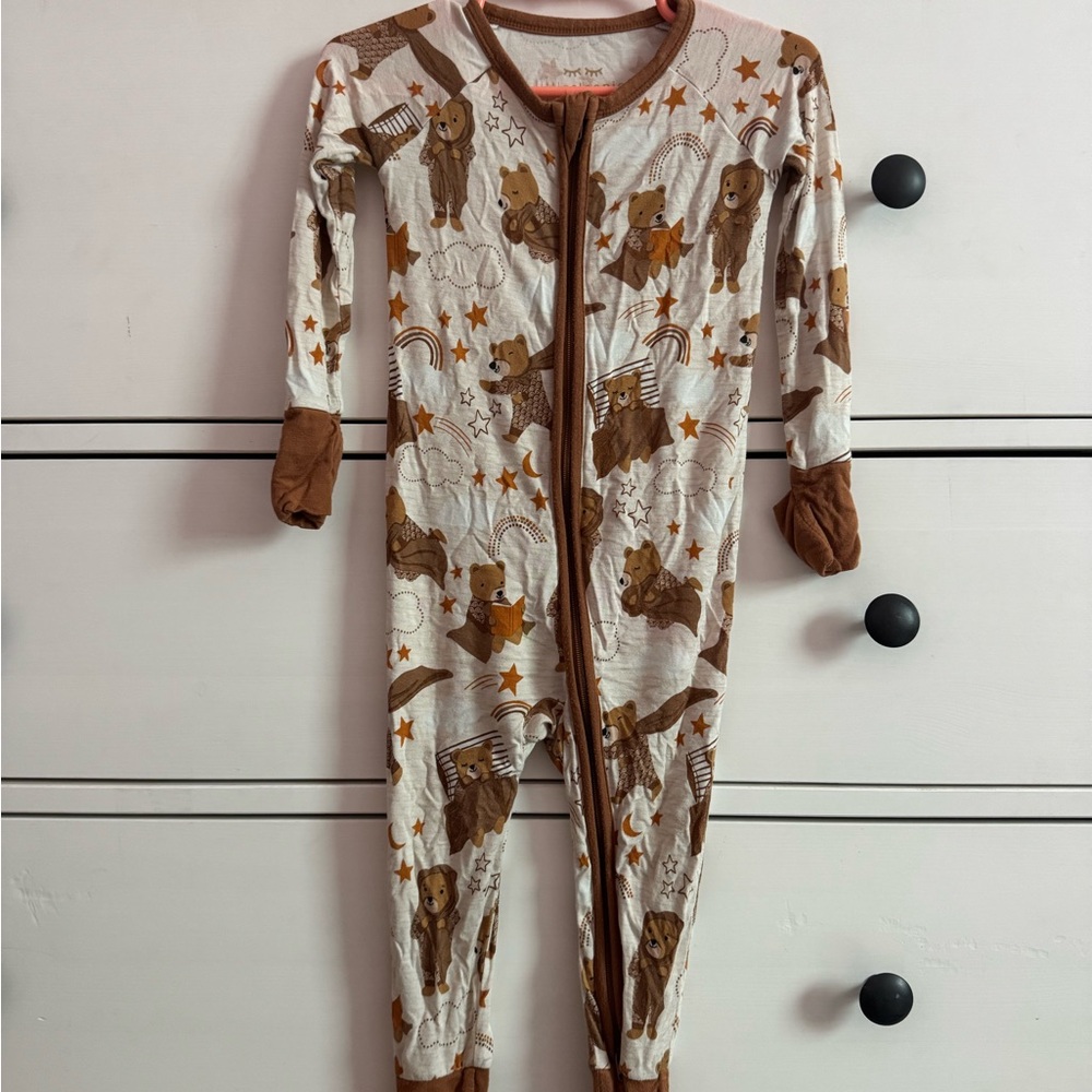 Little Sleepies Brown and Cream Bear Print Footie